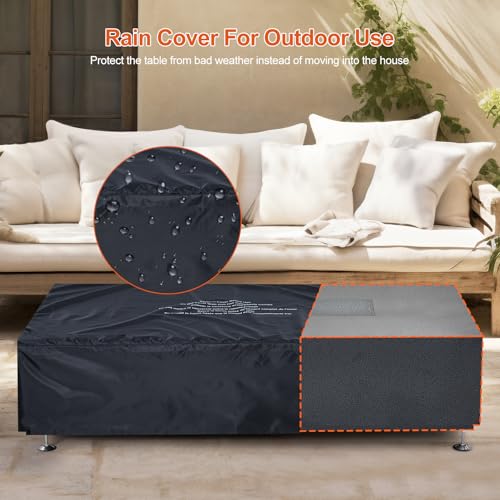 48" Outdoor Fire Table, 48 inch Rectangle Propane Gas Fire Pit Table, 50,000 BTU Modern Firepit with 16 inch Tank Cover Side Table, Wind Guard, Fire Glass, Rain Cover
