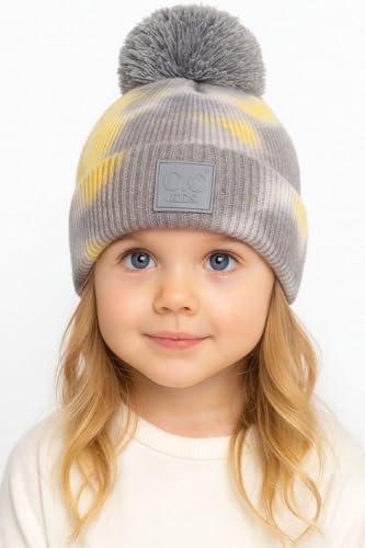ScarvesMe Kids Tie Dye Beanie Hat with Rubber Patch and Yarn Pom2