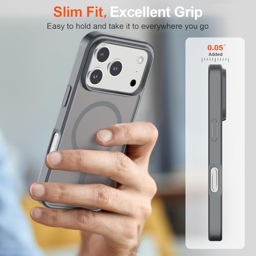 Image of SUPFINE Magnetic for iPhone 17 Pro Case (Compatible with MagSafe)(Military Grade Drop Protection) Translucent Matte Shockproof with Anti-Fingerprint Phone Cover 2025,Gray