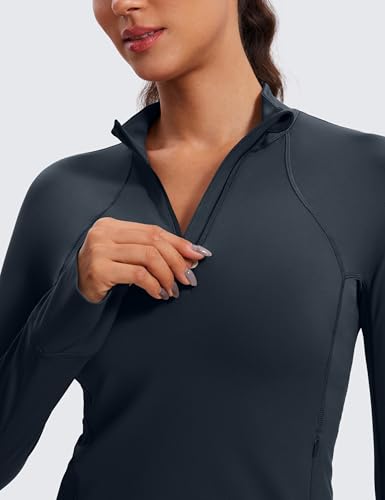 Image of CRZ YOGA Butterluxe Half Zip Crop Top | Workout, Extremely Soft, Slim Fit, Thumbholes, Side Pocket, Long Sleeve Shirts for Women