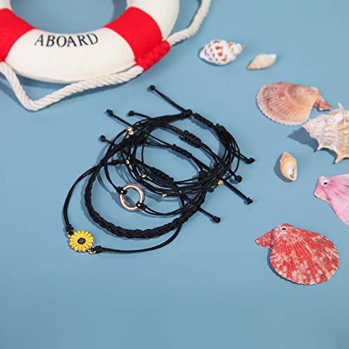 Image of Stackable Sunflower String Bracelets Cute Boho Braided Summer Beach Jewelry