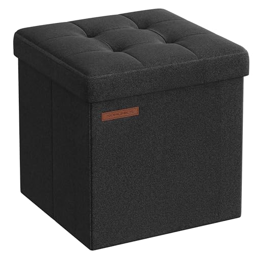 SONGMICS Storage Ottoman, Foldable Small Ottoman Foot Rest, 11.8 Inches Foot Stool, Cube Ottoman with Storage, Load up to 286 lb, for Living Room, Bed