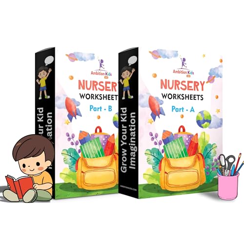 Image of Ambition Kids Preschool Nursery Worksheets Part A & B | 150+ Pages Activity Book for Kids 3+ Years | Pre-Writing, Numbers, ABCD, GK & Tracing Practice