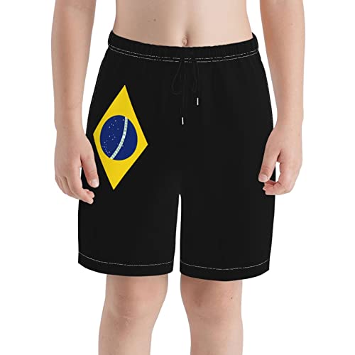 AHMOVOMAH Brazil Flag of Brasil Teen Boy Girl Beach Shorts Trunks Swim Boardshorts Surf Swimwear Pants Medium White