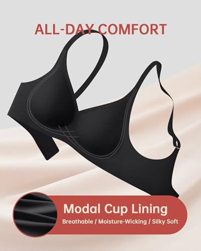 Vertvie Deep V Bras for Women No Underwire Push Up Wireless Bra Comfort Seamless Supportive Bra Racerback Soft Sleep Bralette - Image 5