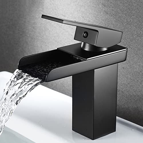 Robinet de lavabo cascade noir pour rénovation de salle de bain moderne et compacte