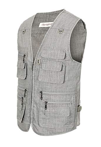Image of Hbufnha Men's Casual Safari Travel Vest 16 Pockets Outdoor Work Vest Sleeveless Jacket Fishing Hiking Photograph