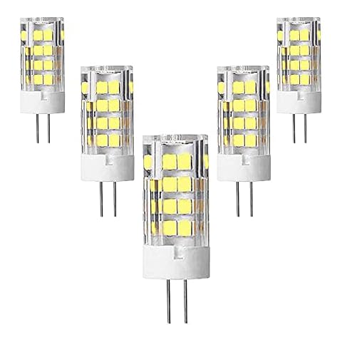 OUKAIDE 5 Pack G4 LED Bulbs 5W 51 SMD 2835LEDs LED lamp AC220-240V Cool White 6000k Super Bright LED Bulb 500LM Beam Angle 360 ° Ceramic Base G4 Non dimmable Cover