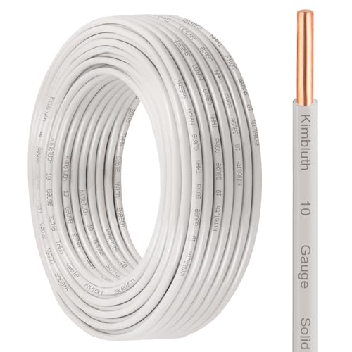 THHN Wire 10 Gauge 50 FT OFC Electrical Wire, 10 AWG Solid Copper Wire Rated up to 600V Building Wire Nylon Jacket for Residential, CNC, Ground, Industrial (10 Gauge, White)
