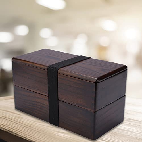 Caja de madera rectangular doble capa vajilla saludable de mesa 4