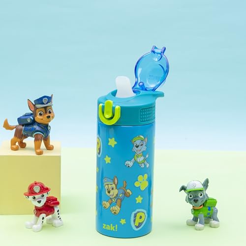 Image of Zak Designs PAW Patrol Sage Kids Water Bottle For School or Travel, 14oz Stainless Steel Water Bottle With Straw, Handle, and Leak-Proof Spout Cover (Chase, Marshall, Skye, Rubble, Rocky, Zuma)