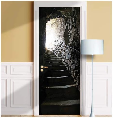 Cellar Stairs Door Mural. Single Piece Sticker, Decal. Wrap, Cover. Removable (30"x80", Variant 1)