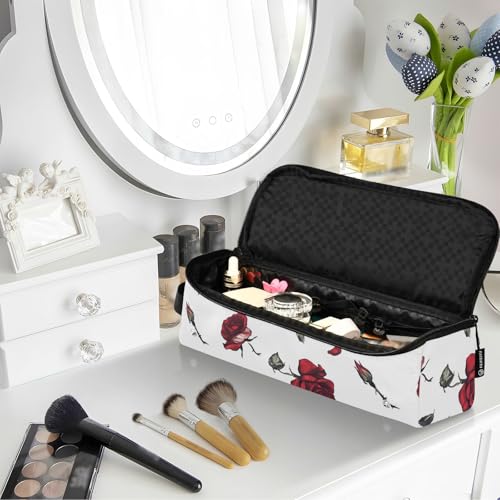 Bolsa de viaje para herramientas de cabello Chic Red Roses con tapete resistente al calor, impermeable, organizador para planchas y rizadores con cremallera miniatura 6