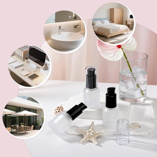 Image of Segbeauty 0.5oz Empty Frosted Glass Travel Size Pump Bottle, 3pcs Matte Translucent Lotion Bottle Refillable, 15ml Travel Toiletry Bottles for Creams Liquids, Empty Cosmetic Skincare Container