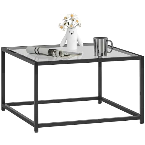 HOMCOM Table d'appoint carrée avec Plateau en Verre trempé, Table Basse avec Pieds en Acier,...