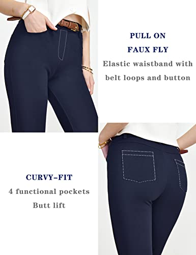 Tapata Women's Dress Pants 28"/30"/32"/34" Stretchy Bootcut Slacks with Pockets Tall, Petite, for Office Work Business, 34'', Upgraded, Navy Blue, S
