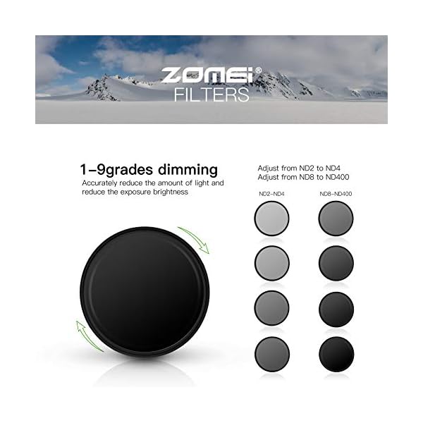 ZOMEI Einstellbare Slim Neutral Graufilter ND-Filter ND2-ND400-77 mm, Optisches Glas – Bild 7