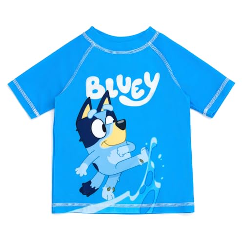 Bluey Toddler Boys UPF 50+ Pullover Rash Guard and Swim Trunks Outfit Set Blue/Beige 4T4