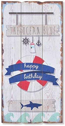 Cadre tableau bois été vintage rétro plage mer 60 x 30 cm bouée happy birthday