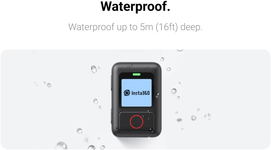 Image of the remote with water droplets, indicating its waterproof capability.