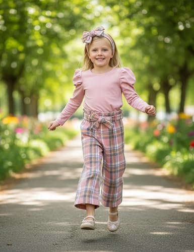 Image of MIGU Toddler Girl Clothes,Girls Fashion Clothes Puff Sleeves Shirt Pants Headband 3Pcs Girls Gifts Sets