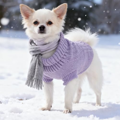 Chihuahua Sweater Dog Sweater for Small Dogs Fall Winter Puppy Clothes Warm Extra Small Dog ClothesTurtleneck Pullover Coat Pet Clothing Teacup Yorkie Purple XXS by Generic - Image 3