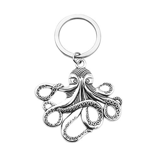 BEKECH Sea Jewelry Octopus Keychain Sea Life Black Eyed Squid Charm Animal Pirate Accessory Gift