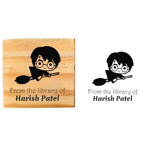 Image of Kunya Personalised Book Stamp with Your Name(3.5 cm Dia), customised for Stamping Books for Readers, Great Gift for booklovers, Kids, Teachers (Flying HP)