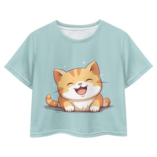 Image of Girls Fashion Crewneck Tee Shirts Casual Short Sleeve Crop Top Summer Outfits 5-14 Year