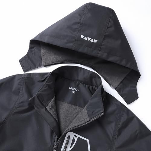 image for MGEOY Boys Rain Jacket Lightweight Waterproof Hooded Fleece Lined Rain