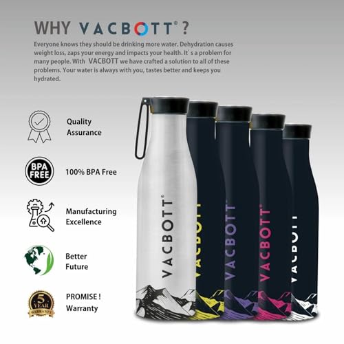 Image of Clay Craft VACBOTT Aspen Double Walled18 Hours Hot and 24 Hours Cold Water Bottle Vacuum Insulated Flask Bottle 860 ml|2 Piece Steel Water Bottles for School, Office, Home, Gym, Leakproof