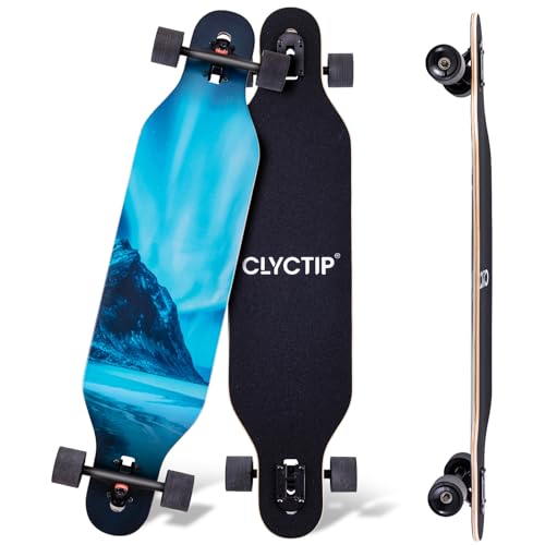 CLYCTIP 41 Inch Longboard Skateboard,9-Ply Maple,ABEC-11 Bearings,Complete Skateboard for Cruising, Carving, Downhill and Free-Style (Green-Aurora)