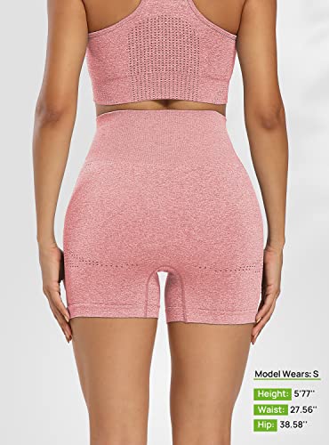 TRANXPHIT Bike Shorts Women, Womens Shorts for Summer Tight Crossfit Slip Shiny Bodybuiding Cozy Quick Dry Stretch Cortos for Track Jogging Softball Weight Lifting - Pink L