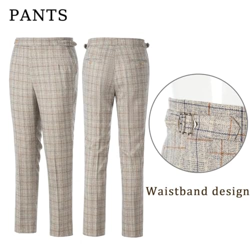 Men's 2 Pieces Slim Fit Plaid Suits Single Breasted Wedding Party Checked Tuxedo Blazer Jacket Pants Suit Set3