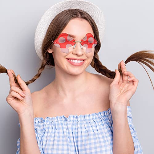 Oudain 4 Pair Mushroom Shape Sunglasses Funny Rimless Eyewear Retro Irregular Glasses Metal Spring Summer Mardi Gras Prom Party Sun Glasses for Men Women2