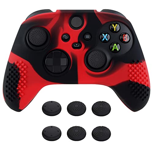 eXtremeRate PlayVital 3D Studded Edition Anti-Slip Silicone Cover Skin for Xbox Series X/S Controller, Rubber Case Protector for Xbox Core Wireless Controller with 6 Black Thumb Grips - Red &amp; Black