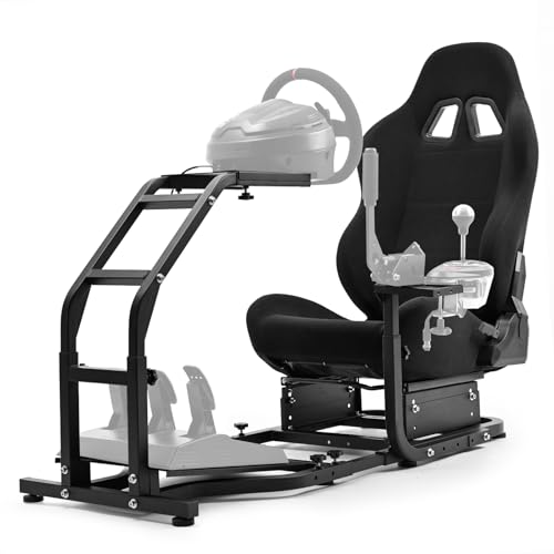 Marada Racing Sim Cockpit Stand with Black Seat Compatible with Logitech/Thrustmaster/PXN G29, G920, G923, T300RS, T150 Adjustable Gaming Stand, Wheel & Pedal & Shifter Not Included