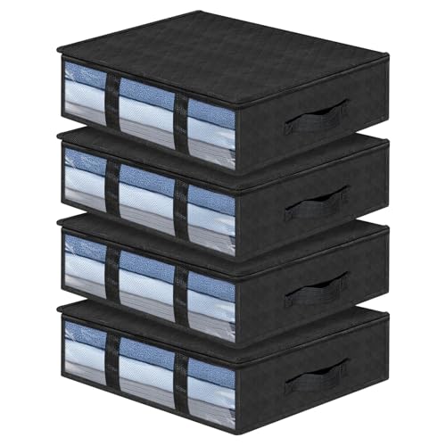 AiQInu Unterbett Aufbewahrungsbox,4 Stück Unterbettkommode mit Sichtfenster und 4 Haltegriffen 60x 45x 15 cm… – Ansicht 1