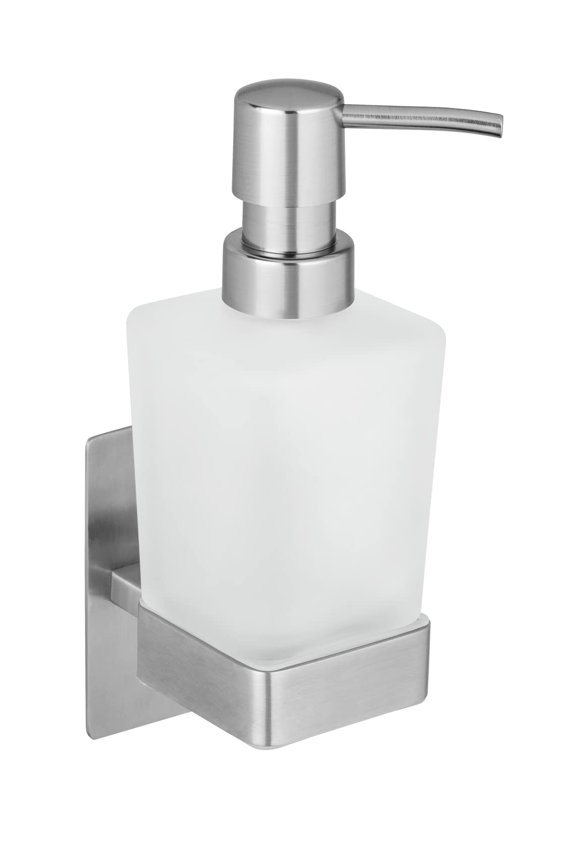WENKO Turbo-Loc Genova Matt Soap Dispenser, 200 ml, No Drilling Required, Stainless Steel/Satin Glass, 6.2 x 19.7 x 9 cm, Matte Silver