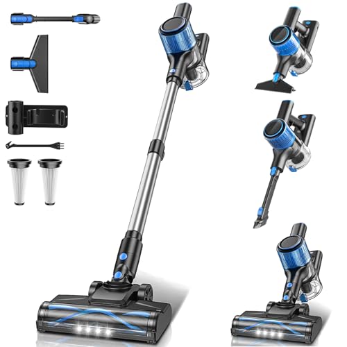 VOKENE Cordless Vacuum Cleaner, 8 in 1 Powerful Suction Lightweight Vacuum Cleaner for Home, LED Display, 3 Suction Modes, 45Mins Detachable Battery Vacuum for Hard Floor Carpet Pet Hair