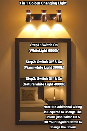 Image of FILLISKA 3 in 1 Double Wall spot /Picture /Display /Mirror Light with Adjustable Head and Colour Changing Function (3 Way RoseGold-397)