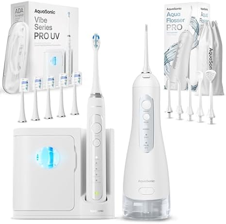 Aquasonic Vibe Series PRO UV and Aqua Flosser PRO Bundle (White)