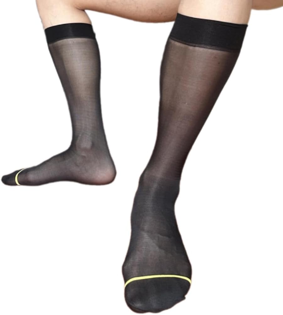 Men's Over The Calf Dress Socks Breathable Fabric Thin See Through Nylon Stockings for Formal Event and Business