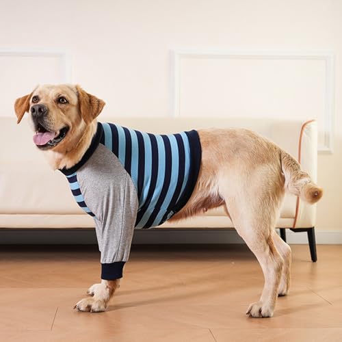 Large Dog Striped Elbow Protection Shirt for for Calluses,Dog Joint Recovery Pajamas for Prevent Licking Wound,Thickened Elbow Dog Clothing Pullover for Medium Large Dogs_XL(Blue) - Image 4