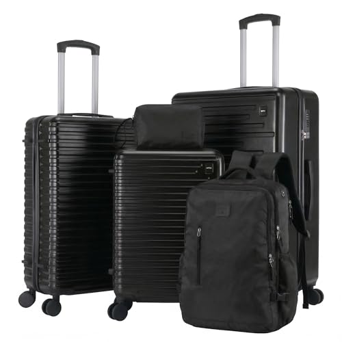 Image of Hoteel Luggage Sets 5 Piece, 4-Year Warranty, Carry-On Luggage with Dual-Spinner Wheels, PC+ABS Hardside Suitcase Set with TSA Lock, Durable Large Suitcase, Black(20 /24 /28 /DB /TB)