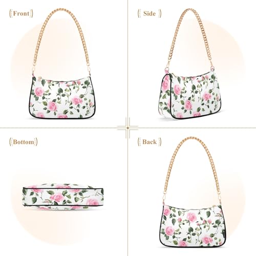 Clutch Shoulder Bags Tote Evening Purse Handbags for Women Pink Roses 1 Hobo Bags with Zipper Closure2