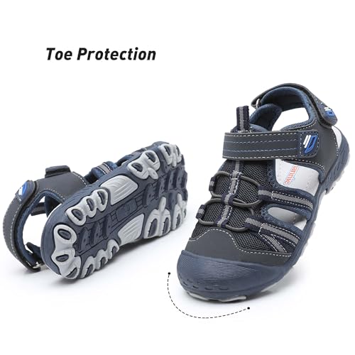 Image of Ahannie Toddler Sandals for Boys Girls Kids Closed Toe Outdoor Summer Shoes | Dual Hook-and-Loop, Adjustable Fit, Protective Wide Toe, Flexible Non-Slip Sole