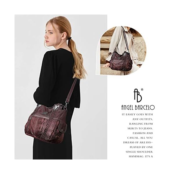 Angel Barcelo Womens Handbags Leather Purse Shoulder Tote Bags Ladies Designer Satchel Bags Top Handle Bags For Women Red Mahogany