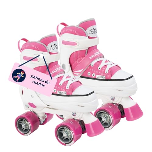 HUDORA Roller Skate en rosa - tallas 32-35 - patines de alta calidad hechos de nylon - cómodos patines para niños ajustables en más de 4 tallas - elegantes patines para niños y adolescentes