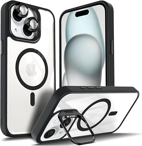 Image of Dsynk Gear Case for iPhone 15 Plus /14 Plus, Black | Compatible with Mag-Safe | Built-in Stand & Lens Protector | Anti-Yellowing, Scratch-Resistant, Crystal Clear Back Cover